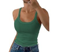 DUOEASE Canottiera Donna Estiva 2025 a Coste Elasticità Top Donna Casual Girocollo Spaghetti Verde-S