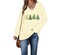 DUOEASE Felpa Donna Senza Cappuccio Maniche Lunghe Scollo a V Maglioni Donna Autunno e Inverno Albero di Natale L