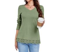 DUOEASE Magliette Donna Manica Lunga Leggero Pullover Elegante Orlo in Pizzo Casual Top