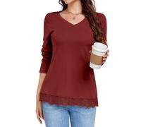 DUOEASE Magliette Donna Manica Lunga Leggero Pullover Elegante Orlo in Pizzo Casual Top