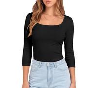 DUOEASE T Shirt Donna Maniche 3/4 Elegante Top Slim Maglia | Scollo Quadrato、Basico、Comoda、Casual、Elástica、Tiempo libre diario、Citas、Viajes、Ropa De Casa、Deportes