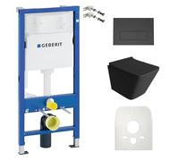 Duofix Basic - Elemento da parete + lavabo da parete, per WC Lago, nero, senza bordi e pannello di controllo, Delta 25, pulsante nero, set completo, cassetta di risciacquo da incasso, set completo