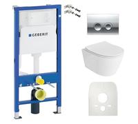 Duofix Basic - Elemento da parete + lavabo da parete "Praia", colore: bianco, senza bordi e pannello di controllo, Delta 25, pulsante cromato, set completo