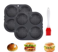 DUOHERESHUI Stampo Per Pane Per Hamburger, 2 Pezzi Stampo Silicone Hamburger, Stampi Per Panini Per Hamburger, Con Spazzola Per Grigliare, Per Hamburger, Pane, Muffin, Utensile Da Cucina, 4 Cavità