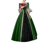 Duohropke Abito gotico da donna lungo rinascimentale abito da ballo vintage rococò, abito da sera in pizzo palazzo, abito vittoriano, costume di carnevale, Halloween, elegante abito da cocktail, verde