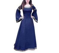 Duohropke Abito medievale da donna a vita bound di grandi dimensioni, abito estivo per il Rinascimento, maxi abito lungo con maniche a tromba, stile retrò, per feste, Blu, S