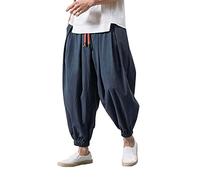 Duohropke Bloomers, pantaloni da uomo giapponesi tinta unita, semplici, pantaloni harem, per il tempo libero, da uomo, per yoga, Goa Sarouel, pantaloni sportivi comodi, traspiranti, estivi, Blu