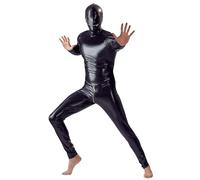 Duohropke Body da uomo con effetto bagnato, in pelle, aderente, da uomo, erotico, a tutto il corpo, sexy, fetish party, clubwear, Nero , L