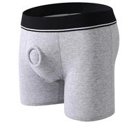 Duohropke Boxer da uomo open strapon, senza spalline, in cotone, con taglio out, multicolore, con separatore, grigio., M