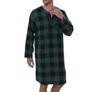 Duohropke Camicia da Notte in Flanella da Uomo Casual a Maniche Lunghe con Bottoni Fondo Irregolare a Quadri Tessuto Morbido Abbigliamento da Casa in Cotone Lunga Vestaglia da Sauna Traspirante