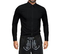 Duohropke Camicia da uomo a maniche lunghe, bavarese, per Oktoberfest, a monaco, a maniche lunghe, senza stiratura, casual, per il tempo libero, per l'estate, taglie forti, tinta unita, Nero , L