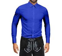 Duohropke Camicia da uomo a maniche lunghe, bavarese, per Oktoberfest, a monaco, a maniche lunghe, senza stiratura, casual, per il tempo libero, per l'estate, taglie forti, tinta unita, Blu, S