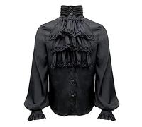 Duohropke Camicia da uomo a maniche lunghe da pirata gotica Steampunk con volant, top blusa cosplay vittoriano, costume rinascimentale, Nero , L