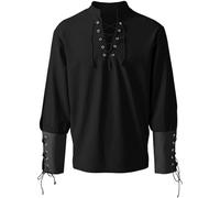 Duohropke Camicia da uomo a maniche lunghe da pirata gotica Steampunk con volant, top blusa cosplay vittoriano, costume rinascimentale, 03 nero., M