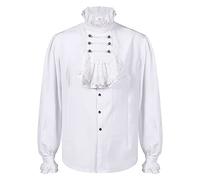 Duohropke Camicia da uomo a maniche lunghe da pirata gotica Steampunk con volant, top blusa cosplay vittoriano, costume rinascimentale, 01 bianco, M