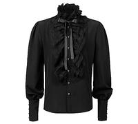 Duohropke Camicia da uomo a maniche lunghe da pirata gotica Steampunk con volant, top blusa in stile vittoriano, cosplay, costume rinascimentale, 01 nero, M
