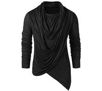 Duohropke Camicia da uomo gotico steampunk asimmetrica top camicie invernali vintage mucchio colletto orlo irregolare Assassins Creed costume maglione hip hop felpa, Nero , XL