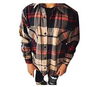 Duohropke Camicia in flanella da uomo a maniche lunghe, a quadri, per il tempo libero, a maniche lunghe, vestibilità normale, da lavoro, a quadri, giacca invernale, Colore: rosso, XXXXXL