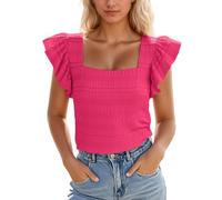 Duohropke Canottiera da donna, legata sul davanti, camicetta estiva, sexy, top a maniche ad ali, camicette in chiffon, Y2k Aesthetic Clothes Outfit Going Out Camisole Crop Tops, Colore: rosso, S