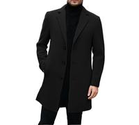 Duohropke Cappotto di lana da uomo, lungo, invernale, slim fit, elegante, da lavoro, con colletto a risvolto, parka con tasche, 03 nero., 3XL