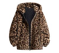 Duohropke Cappotto leopardato da donna Teddy Plush Parka pelliccia artificiale con tasca Fuzzy Warm Coat Autunno Inverno Manica lunga Giacca invernale Donna Oversize Outwear Casual Faux Fur Giacca Leo