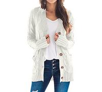 Duohropke Cardigan da donna, lungo, leggero, con bottoni, per le mezze stagioni, per la primavera, per la primavera, per l'autunno, l'inverno, aperto, per il tempo libero, per l'outwear, bianco, M