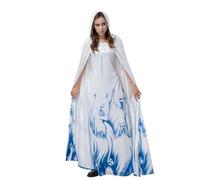 Duohropke Costume da donna per Halloween, con cappuccio, abito da sera horror vampiro, abito lungo per tutti i santi, feste in maschera, cosplay, carnevale, gioco di ruolo, bianco, XXL