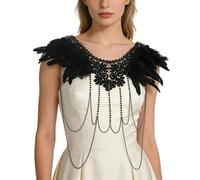Duohropke Costume da pavone da donna, con collo a piuma, per Halloween, carnevale, feste, cosplay, piume, mantello classico per carnevale, costume gotico, poncho, colletto, spalle, ali, Nero , Taglia