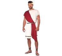 Duohropke Costume da uomo dell'imperatore romano Caesar Toga One Shouder tunica Top con gonna gladiatore dei ed eroi dell'antica Grecia Costume da adulto, Colore: rosso, L