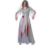 Duohropke Costume di Halloween da donna zombie da sposa, costume da sposa fantasma, 4 pezzi, abiti da vampiro, velo, collane e matite in vita, per adulti, maschera, carnevale, cosplay