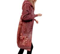 Duohropke Felpa con cappuccio da donna con chiusura lampo e cappuccio, vintage, con cappuccio, casual, con cappuccio, giacca invernale calda, a maniche lunghe, larga, trench, Colore: rosso, S
