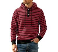 Duohropke Felpa con cappuccio da uomo a righe, tinta unita, con cappuccio, per autunno e inverno, girocollo, stile casual, per allenamento, jogging, streetwear