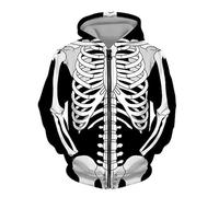 Duohropke Felpa con cappuccio da uomo con teschio 3D Full Print, unisex, gotico, con cerniera, streetwear, maglione con cappuccio, maglione Y2k, a maniche lunghe, argento, L