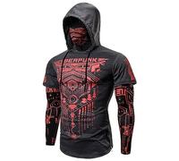 Duohropke Felpa con cappuccio da uomo Cyberpunk Ninja, con maschera, a maniche lunghe, sportiva, slim fit, per costume di Halloween, teschio, biker