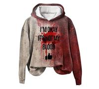 Duohropke Felpa con cappuccio da uomo per Halloween I'm Ok It's Not My Blood con stampa a maniche lunghe, felpa invernale Y2k, con cappuccio, a maniche lunghe, girocollo, con motivo sanguinoso, Altro