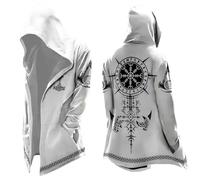Duohropke Felpa con cappuccio da uomo, stile vichingo, lunghezza media, primavera, autunno, cosplay, con cappuccio stampato 3D, giacca da motociclista, per il tempo libero