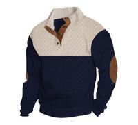 Duohropke Felpa da uomo testurizzata con bottoni a 1/4, foderata in pile, per il tempo libero, con colletto alto, toppe sui gomiti, maglione a maniche lunghe, jacquard, maglione invernale da lavoro