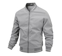 Duohropke Giacca bomber da uomo leggera per le mezze stagioni, per la primavera e l'estate, con tasche con cerniera, giacca a vento da trekking, da baseball, invernale, calda giacca ibrida, grigio