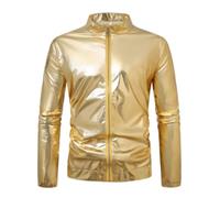 Duohropke Giacca con paillettes da uomo metallizzata lucida, giacca da baseball anni '70, da discoteca, da discoteca, da discoteca, per feste e feste, gold, 3XL
