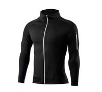 Duohropke Giacca da corsa da uomo, sottile, leggera, traspirante, con cerniera, ad asciugatura rapida, per fitness, taglio muscolare, a maniche lunghe, Nero , 3XL