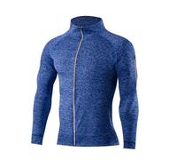 Duohropke Giacca da corsa da uomo, sottile, leggera, traspirante, con cerniera, ad asciugatura rapida, per fitness, taglio muscolare, a maniche lunghe, Blu, XXL
