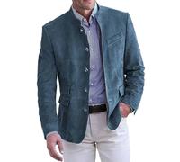 Duohropke Giacca da uomo a un bottone, stile casual, con colletto alla coreana, blazer elegante, revers con tasche, per l'autunno e l'inverno, leggera, ideale per l'abbigliamento tradizionale, Blu