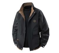 Duohropke Giacca sportiva da uomo, oversize, con colletto alto, cargo, comoda e calda, con tasche, per il tempo libero, per le mezze stagioni, per l'autunno, da lavoro, da aviatore, Nero , L
