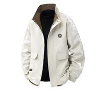 Duohropke Giacca sportiva da uomo, oversize, con colletto alto, cargo, comoda e calda, con tasche, per il tempo libero, per le mezze stagioni, per l'autunno, da lavoro, da aviatore, beige., 3XL