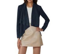 Duohropke Giacche da donna in pelle scamosciata, per le mezze stagioni, per l'autunno, in finta pelle di cervo, con orlo irregolare, con collo a cascata, abbigliamento casual, Blu, XXL