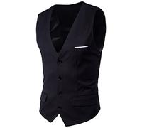 Duohropke Gilet alla moda da uomo, doppio petto bisiness, moderno, con scollo a V, per cameriere, senza maniche, slim fit, per ristorante bar, Nero , 3XL