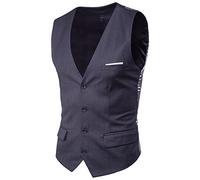 Duohropke Gilet alla moda da uomo, doppio petto bisiness, moderno, con scollo a V, per cameriere, senza maniche, slim fit, per ristorante bar, grigio scuro, XL