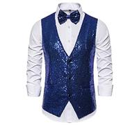 Duohropke Gilet da uomo con paillette, con paillettes, da uomo, da donna, per costume da discoteca, carnevale e feste a tema, in oro, argento, nero, vinaccia, carnevale, paillettes, Blu, XL