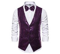 Duohropke Gilet da uomo con paillette, con paillettes, da uomo, da donna, per costume da discoteca, carnevale e feste a tema, in oro, argento, nero, vinaccia, carnevale, paillettes, Lilla, M