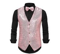 Duohropke Gilet da uomo con paillette, con paillettes, da uomo, da donna, per costume da discoteca, carnevale e feste a tema, in oro, argento, nero, vinaccia, carnevale, paillettes, Colore: rosa., M